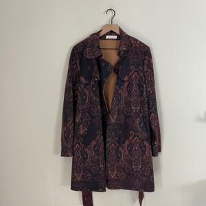 SOLITAIRE‎ Womens Paisley Print Trench Coat Belted Jacket Long Sleeve